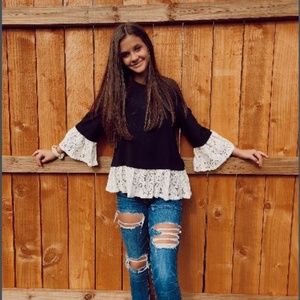 Navy & White Lace-Accent Scoop Neck Top